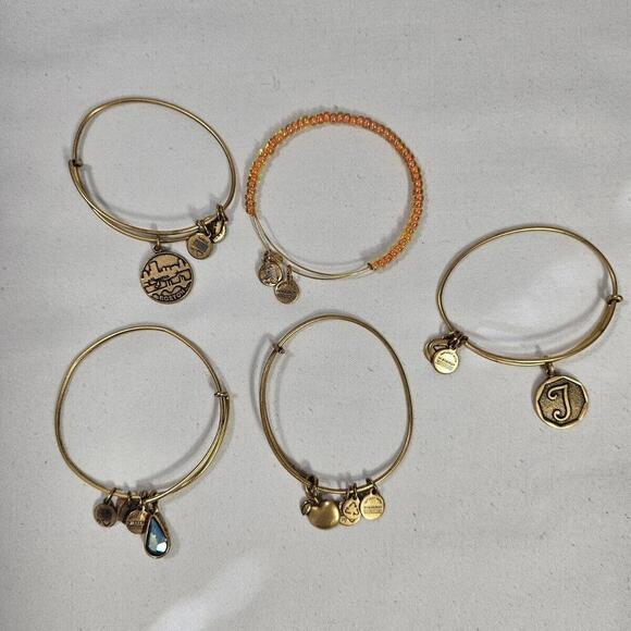 Jewelry - Alex And Ani Lot of 5 K Initial Crystal Charm Bangle Bracelets Boston Teacher
